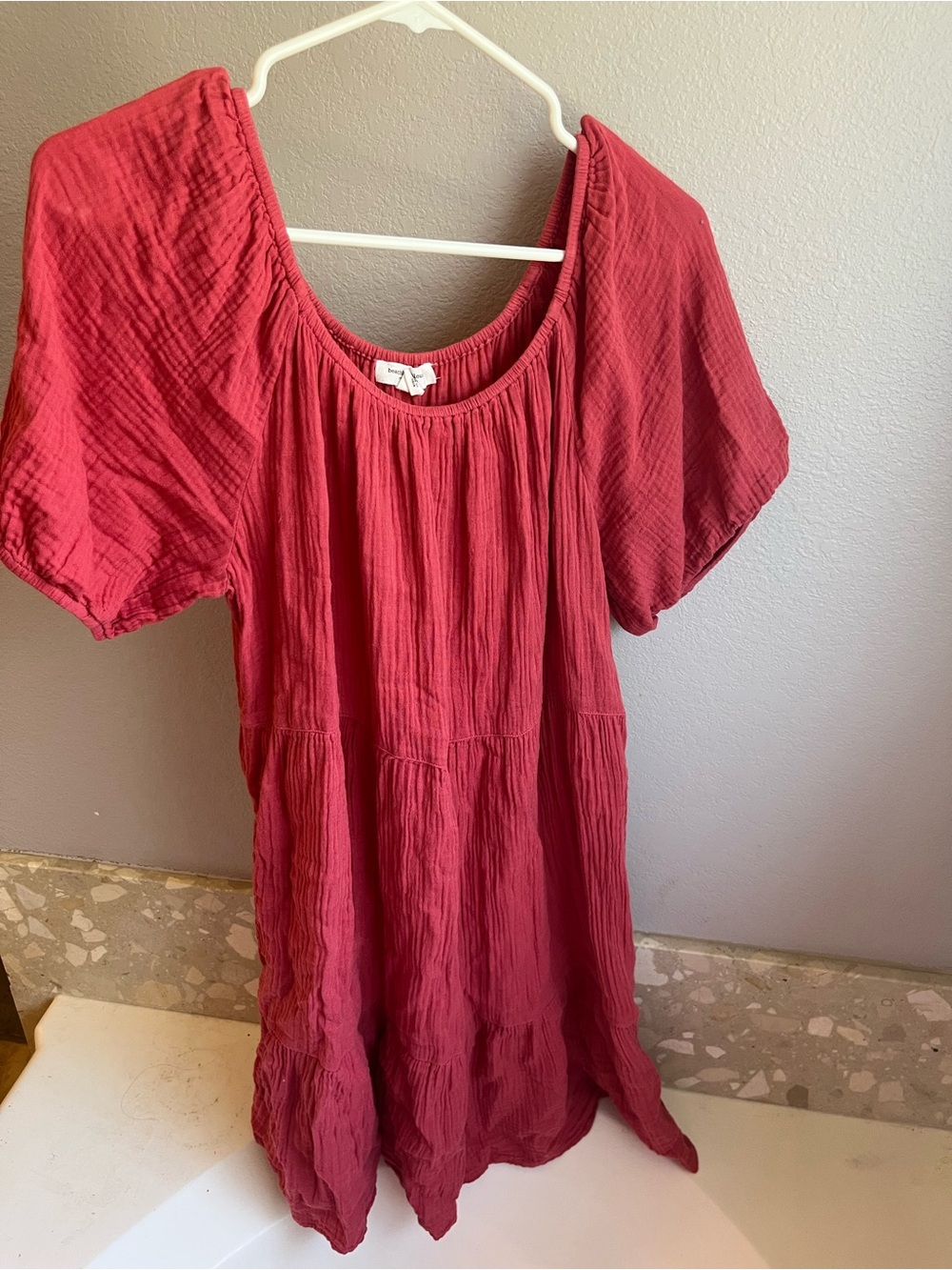 Beach Lunch Lounge Red Tiered Cotton Smocked Dress Size L